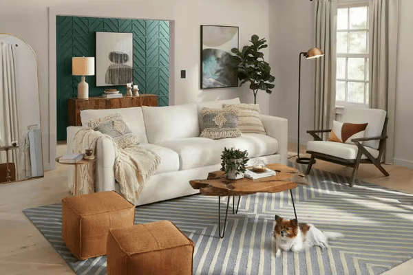 Brown poufs in living room