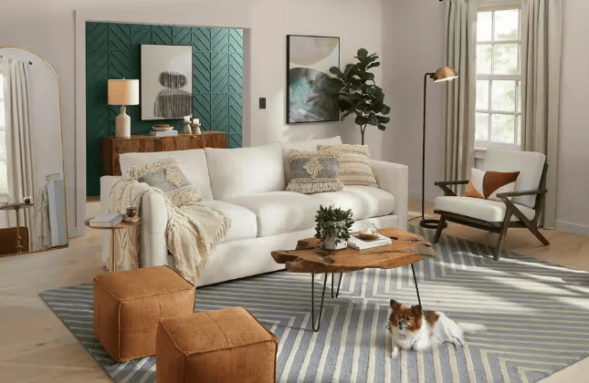 Brown poufs in living room