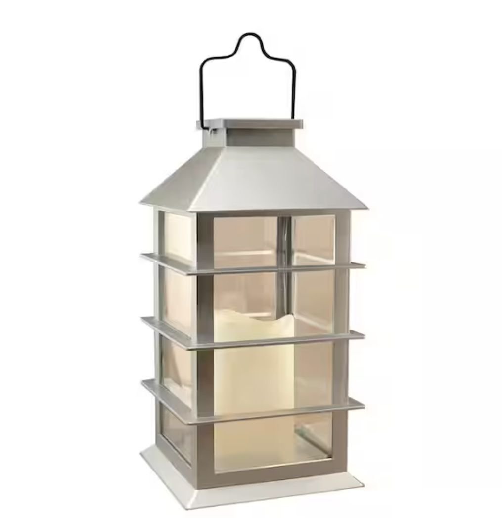 Lumabase Solar 5.5 in. x 13.5 in. Silver Lantern