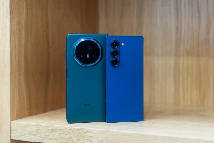 The back of the Honor Magic V3 and Galaxy Z Fold 6 next to each other