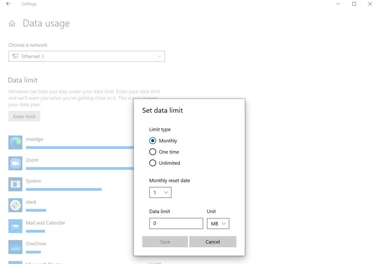 data cap windows 10 establish data limit