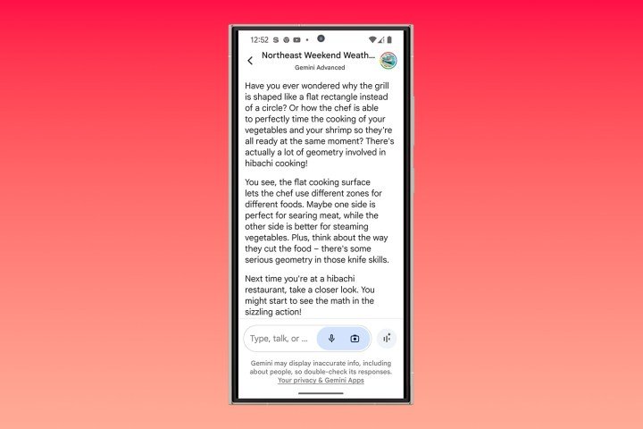 Screenshot showing an example of Gemini Live text.