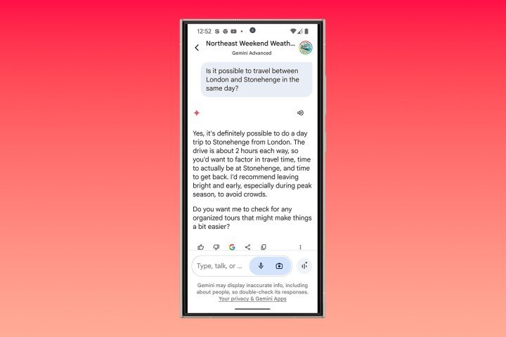 Screenshot showing an example of Gemini Live text.