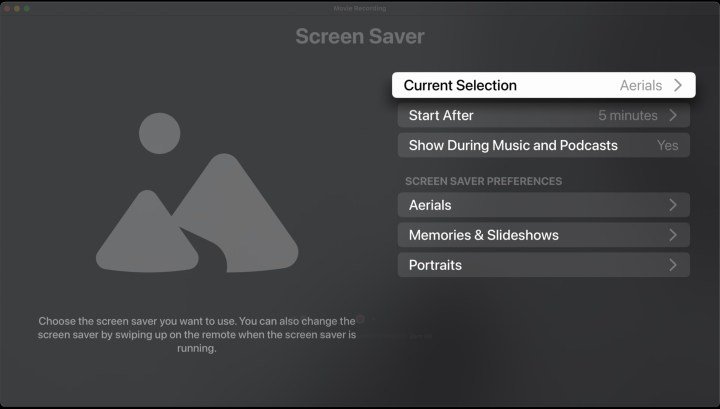 Apple TV current screensaver option.
