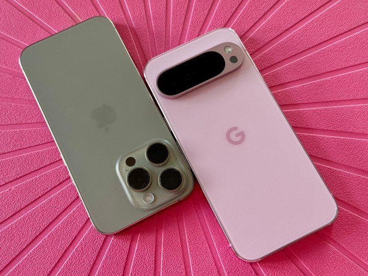 iPhone 15 Pro (left) and a Pixel 9 Pro.