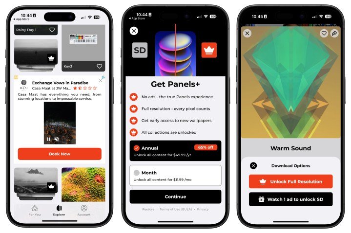 Screenshots of the Panels app.