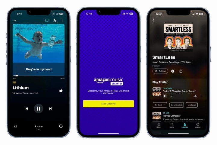 Amazon Music composite image with three screens.