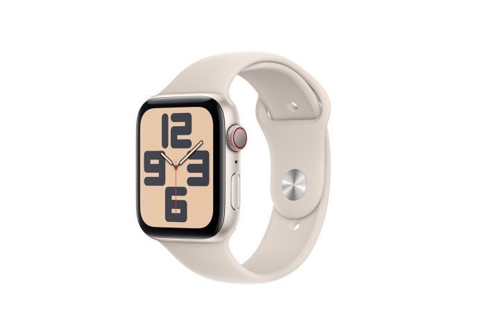 A light pink 2nd generation Apple Watch SE on a white background.