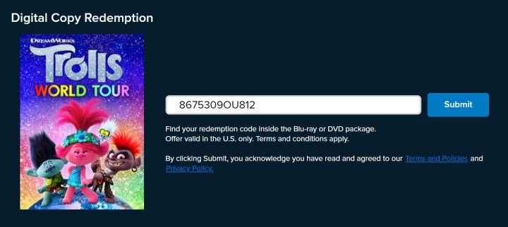 Vudu Digital Copy Redemption