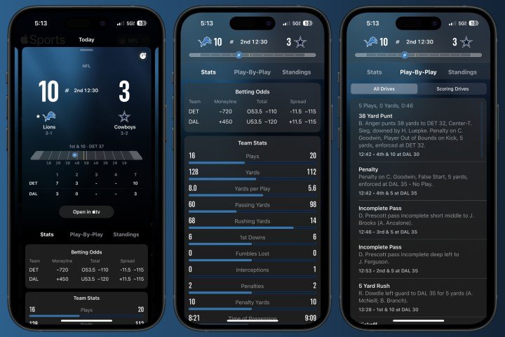 Live game score page in Apple Sports.