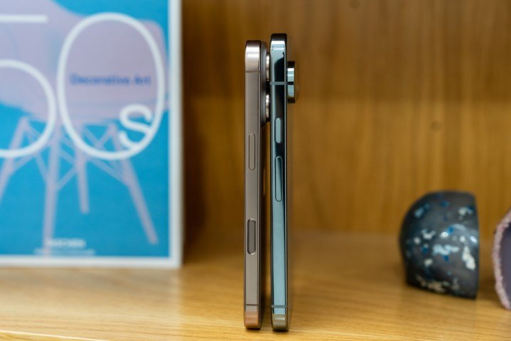 iPhone 16 Pro side profile next to the Pixel 9 Pro
