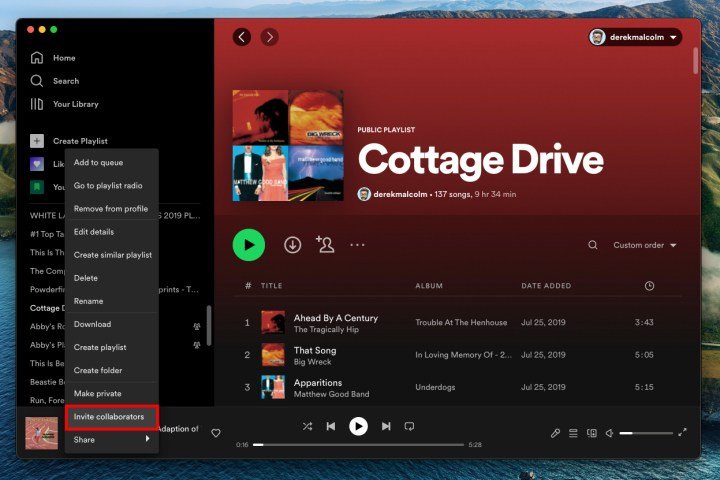 Showing the "Invite collaborators" button in the Spotify app.