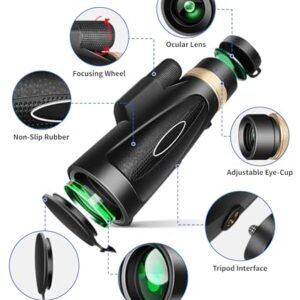 80×100 High Power Monocular Telescope with Smartphone Adapter Tripod, Larger Vision Monoculars for Adults with BAK4 Prism & FMC Lens, Suitable for Bird Watching Hunting Hiking…