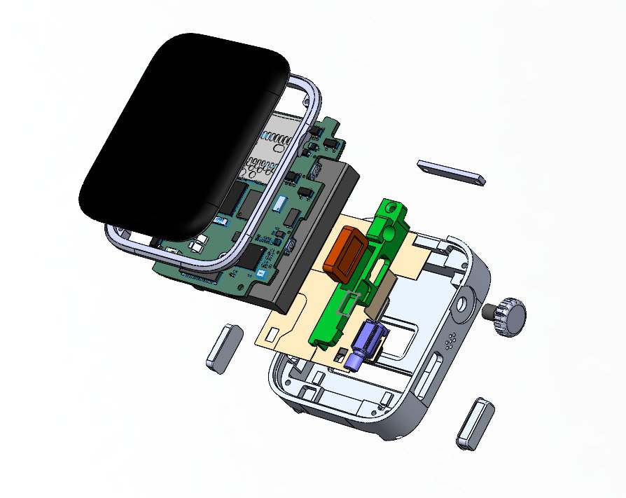An exploded view of the Spectra smartwatch.