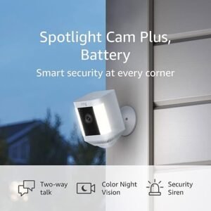 Ring Spotlight Cam Plus, Battery | Two-Way Talk, Color Night Vision, and Security Siren (2022 release) – White