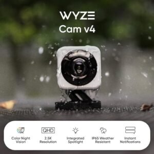 WYZE Cam v4, 2.5K HD WiFi Smart Home Security Camera, Indoor/Outdoor, Pet/Baby Monitor, Motion Activated Spotlight/Siren, Color Night Vision, 2-Way Audio, Works with Alexa &…