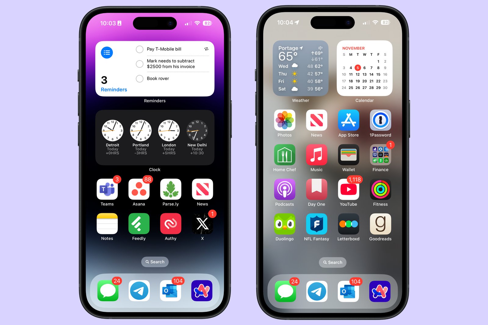 Screenshots of two different home screen setups on iPhones.