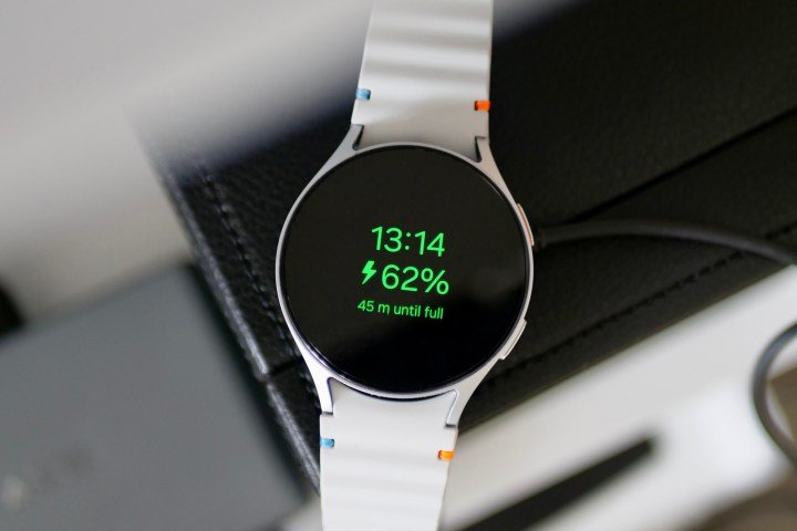 The Samsung Galaxy Watch 7 on charge.