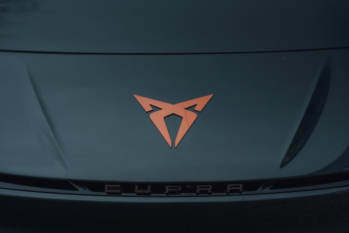 A photo of the Cupra Born VZ's hood badge.