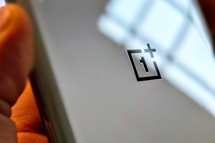 OnePlus logo on the OnePlus 12 Glacial White.