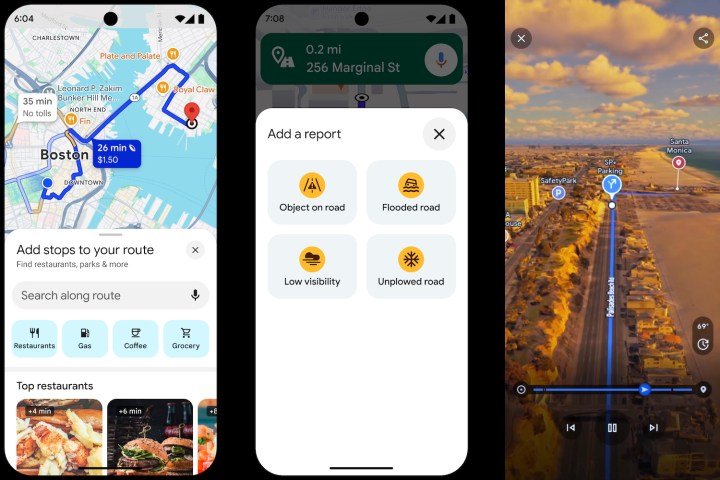Screenshots from new AI features in Google Maps.