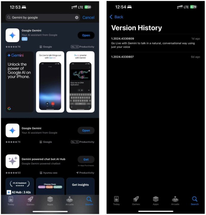 Google Gemini app on iOS.