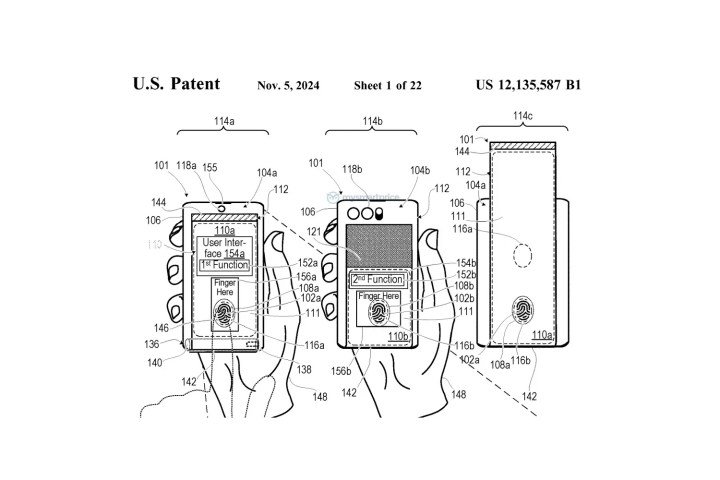 An image taken from a Motorola patent related to the Rizr rollable phone.