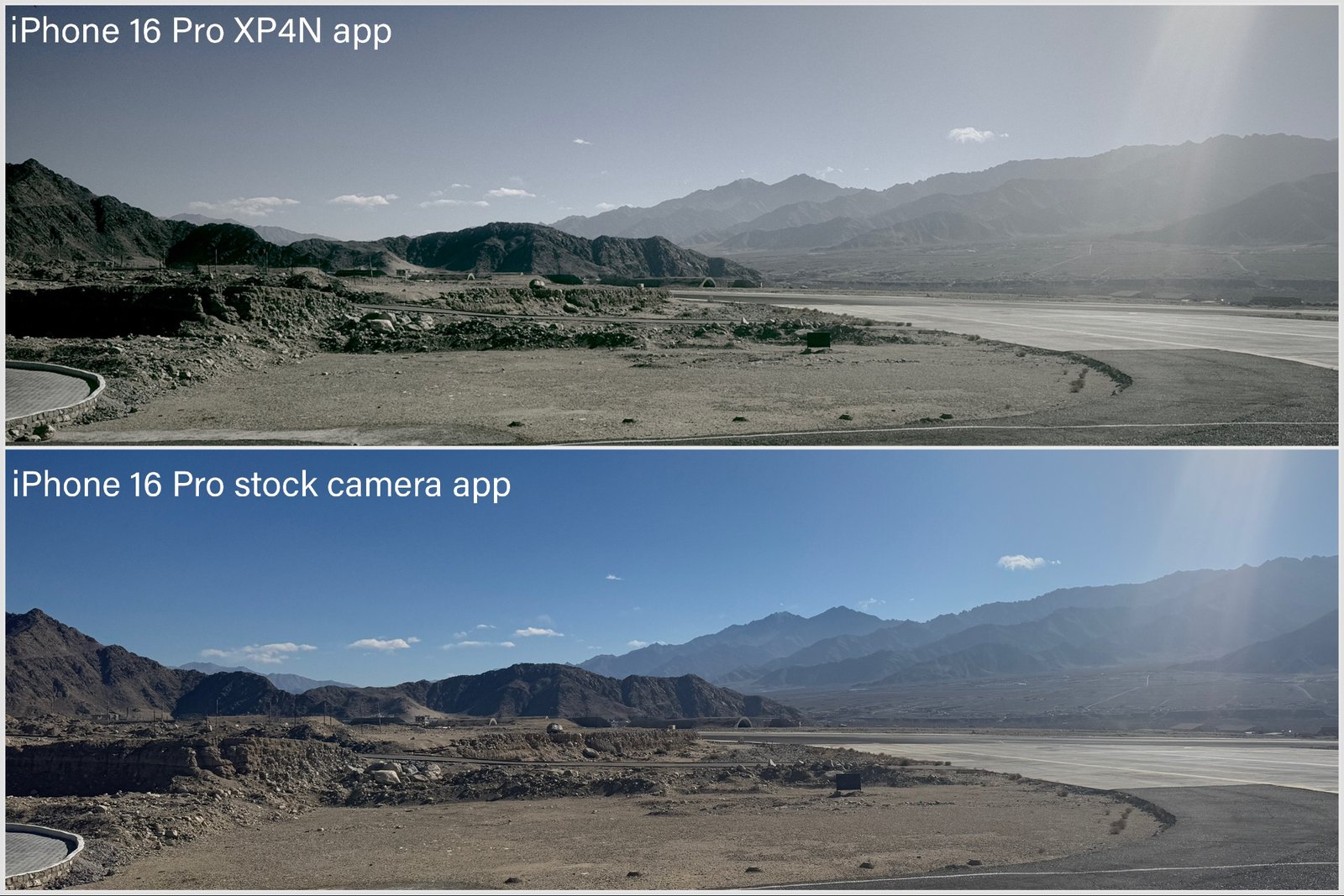 Comparison of photos taken in stock iPhone camera and XP4N apps.