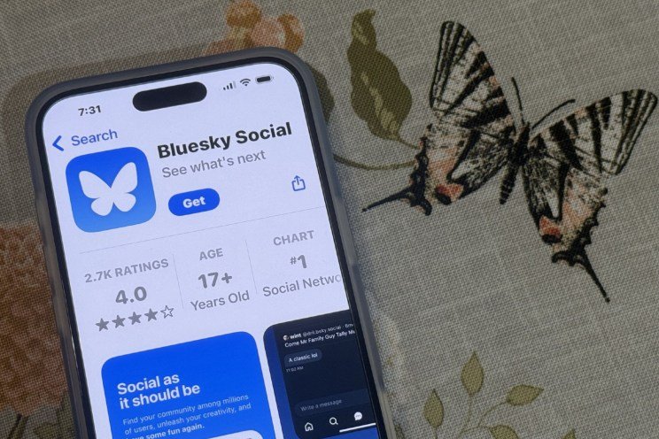 Bluesky on the App Store, displayed on iPhone 16 Plus.