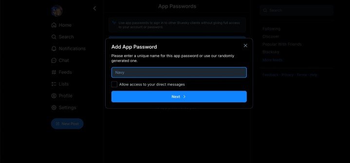 Sky Follower Bridge App Password page.