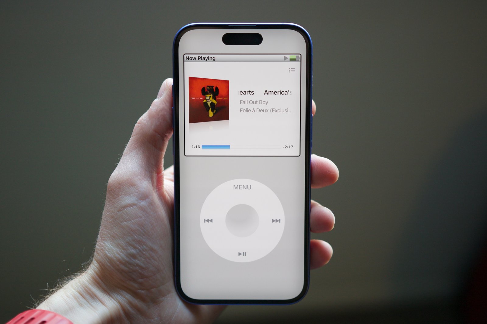 The My Classic app on an iPhone 16 showing the iPod interface.