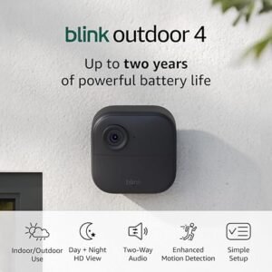 Like-New Blink Outdoor 4 (4th Gen) – Wire-free smart security camera, two-year battery life, two-way audio, HD live view, enhanced motion detection, Works with Alexa – 2 camera...