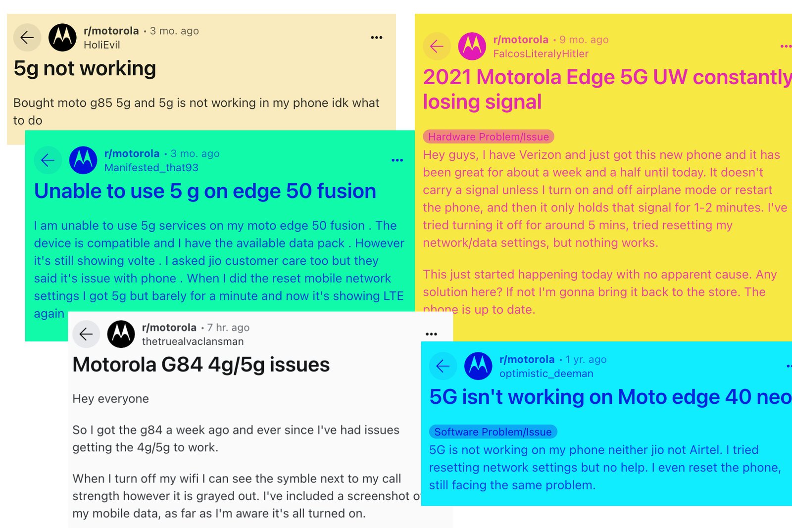 Sample of user complaints about Motorola phones. Set 4.
