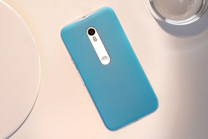 Rear view of Moto G (3rd Gen) smartphone.