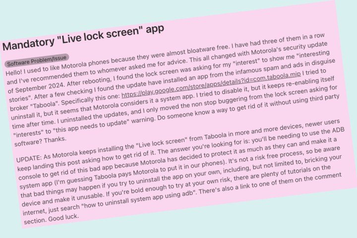 Sample of user complaints about Motorola phones. Set 8.