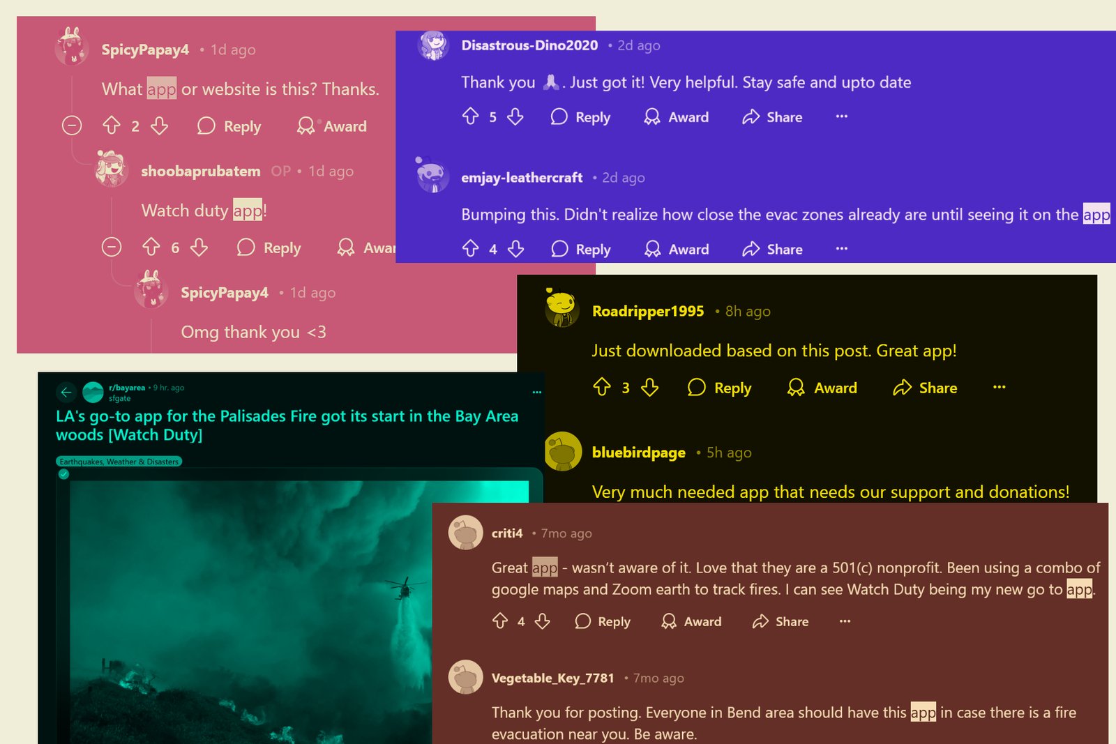 User posts about the Watch Duty app.