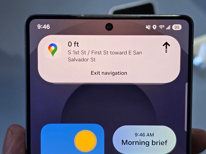 Samsung Galaxy S25 Ultra punch hole camera with Google Maps overlay