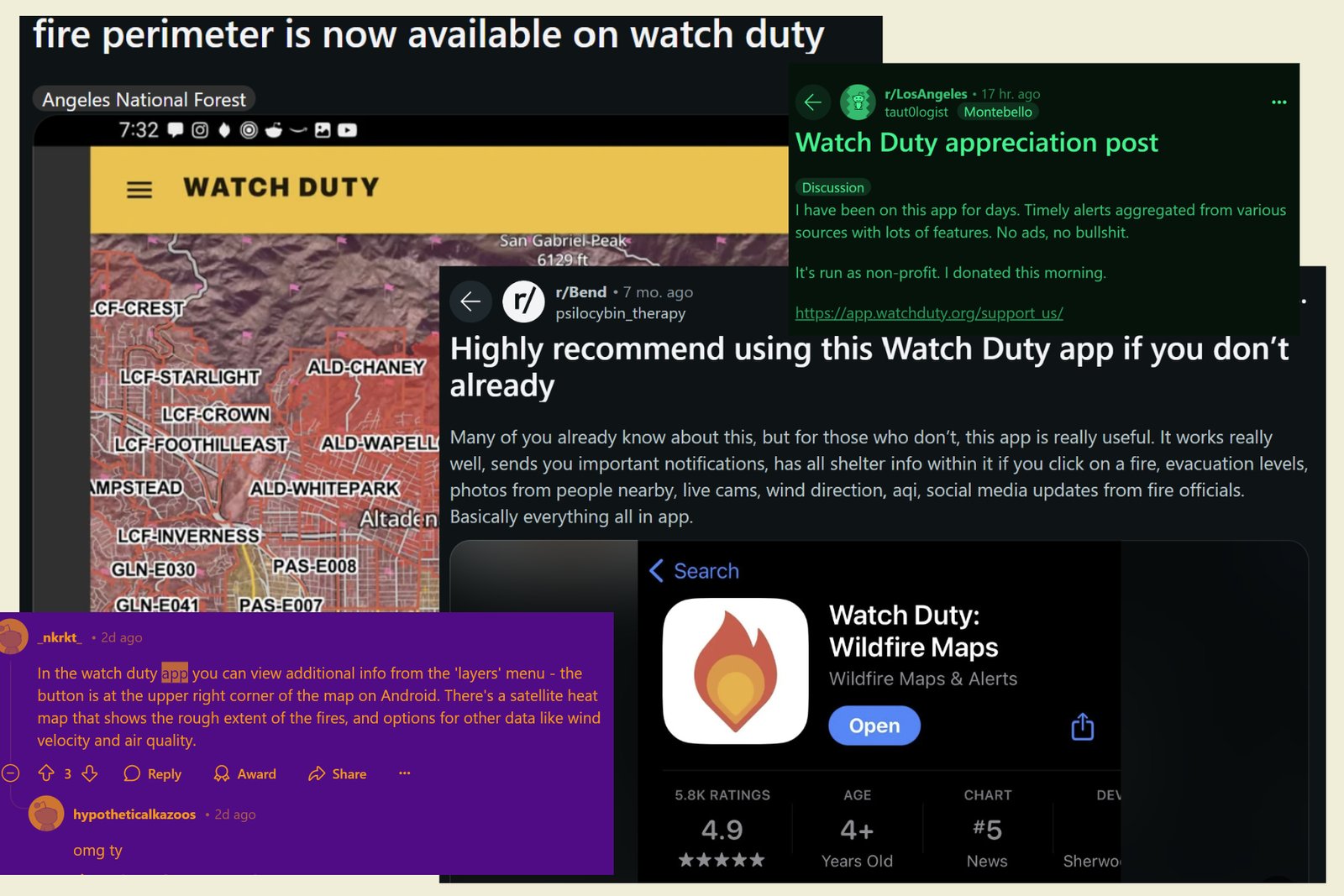 User posts about the Watch Duty app on social media.