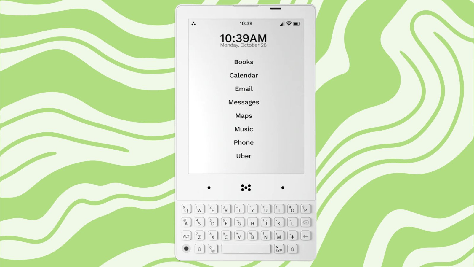 The Minimal Phone and its all-white design with a QWERTY keyboard.
