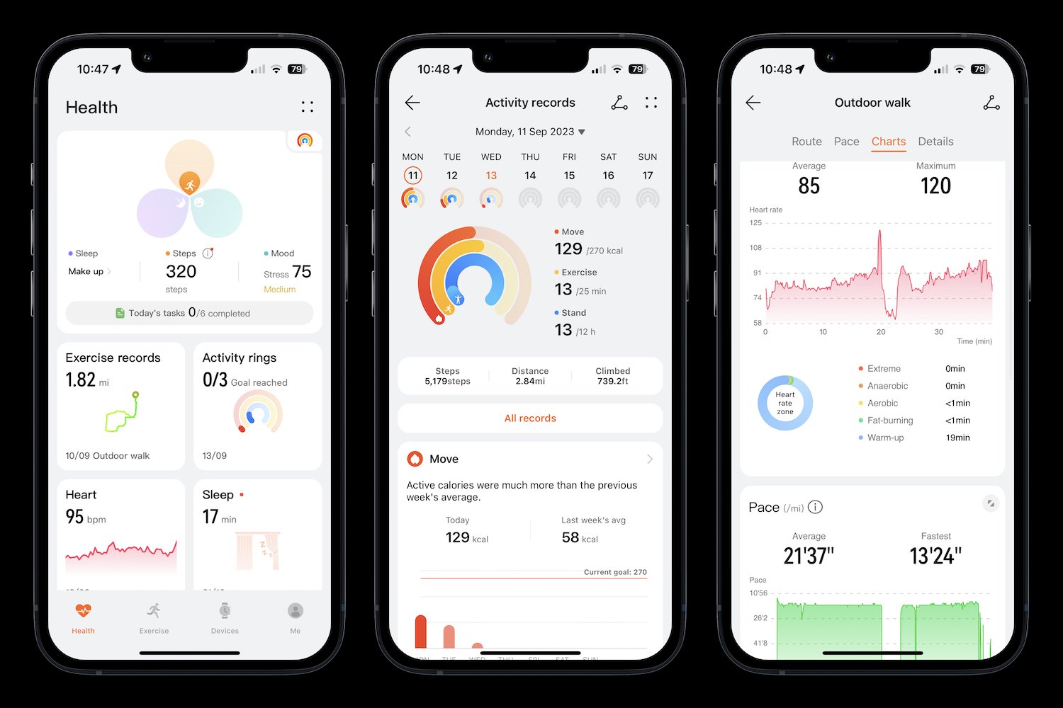 Screenshots taken from the Huawei Health app, connected to the Huawei Watch GT 4.