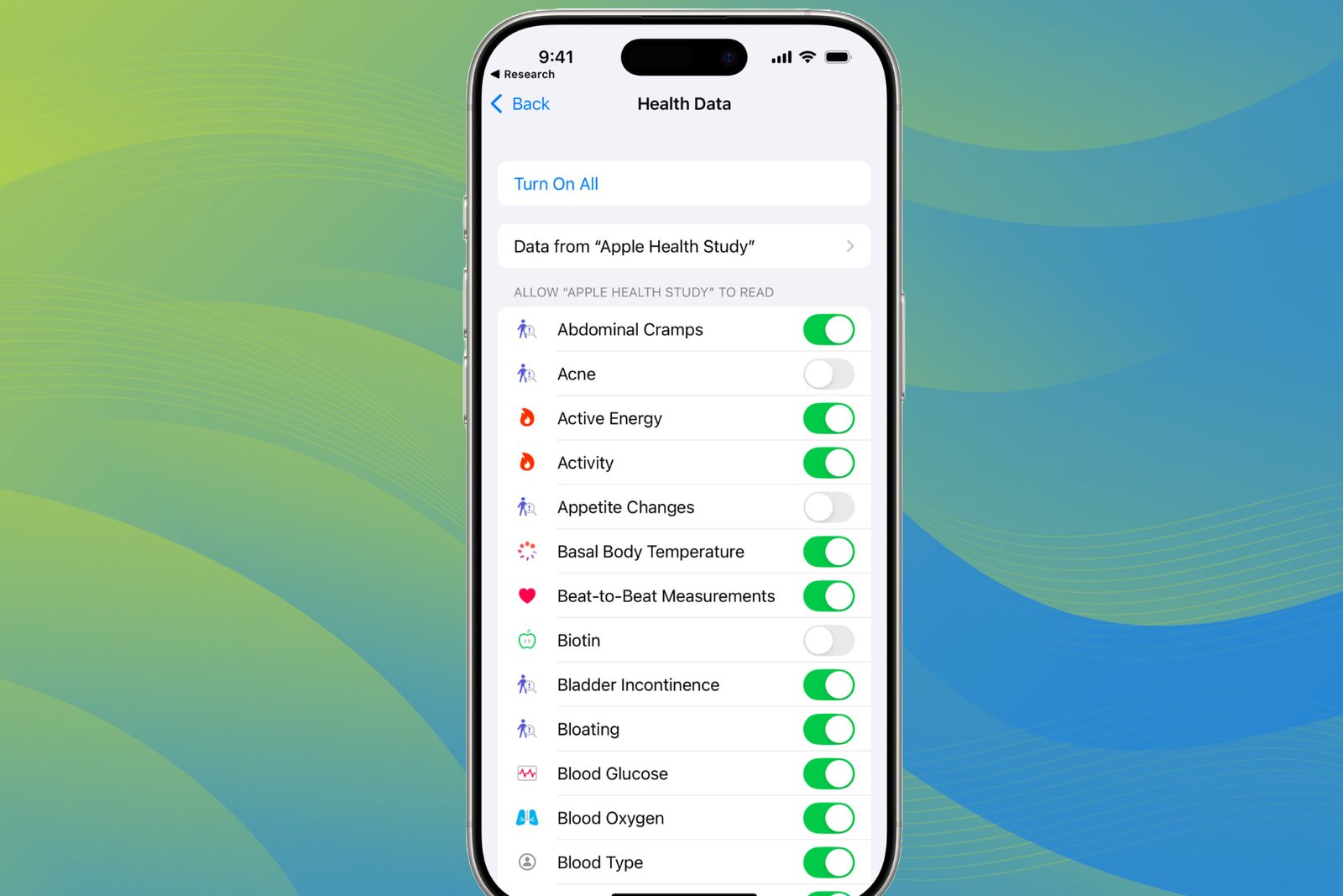Data collection for Apple Health Study.