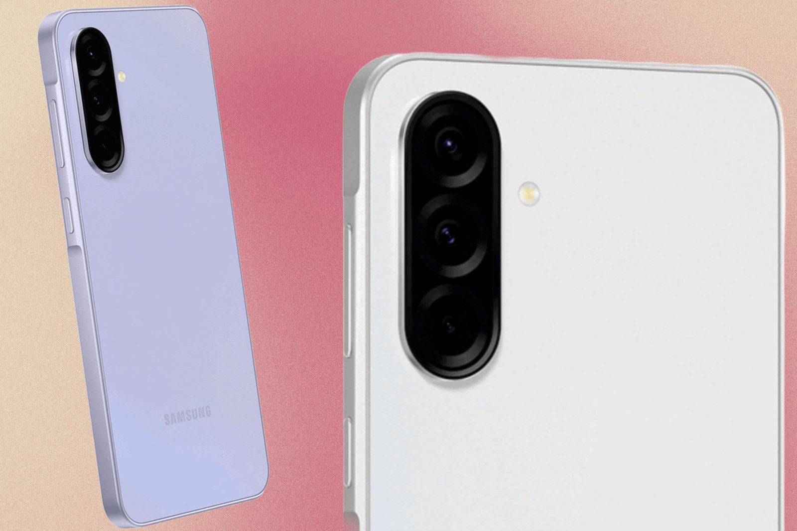 Leaked render of Samsung Galaxy A36 in white and purple colors.