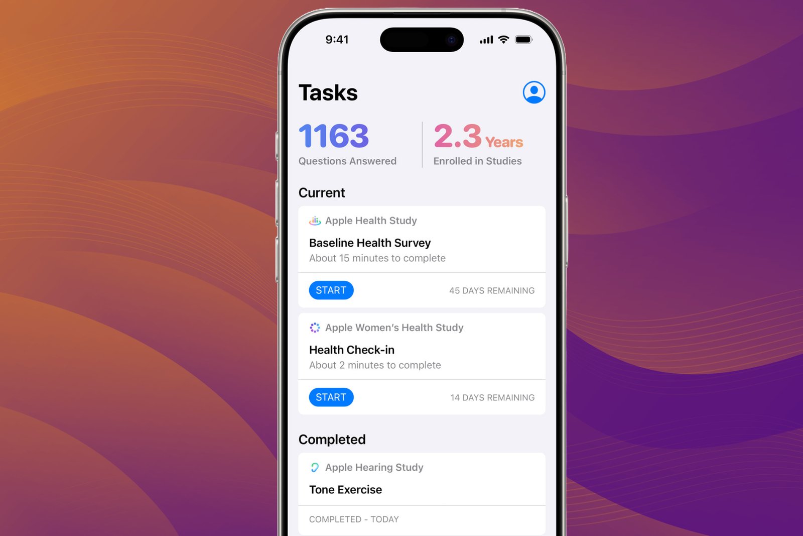 Collecting user inputs for Apple Health study.