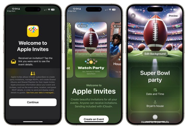 Apple Invites app screenshots.