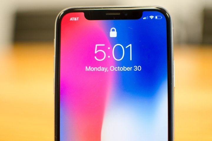 The iPhone X notch housing the Face ID array.