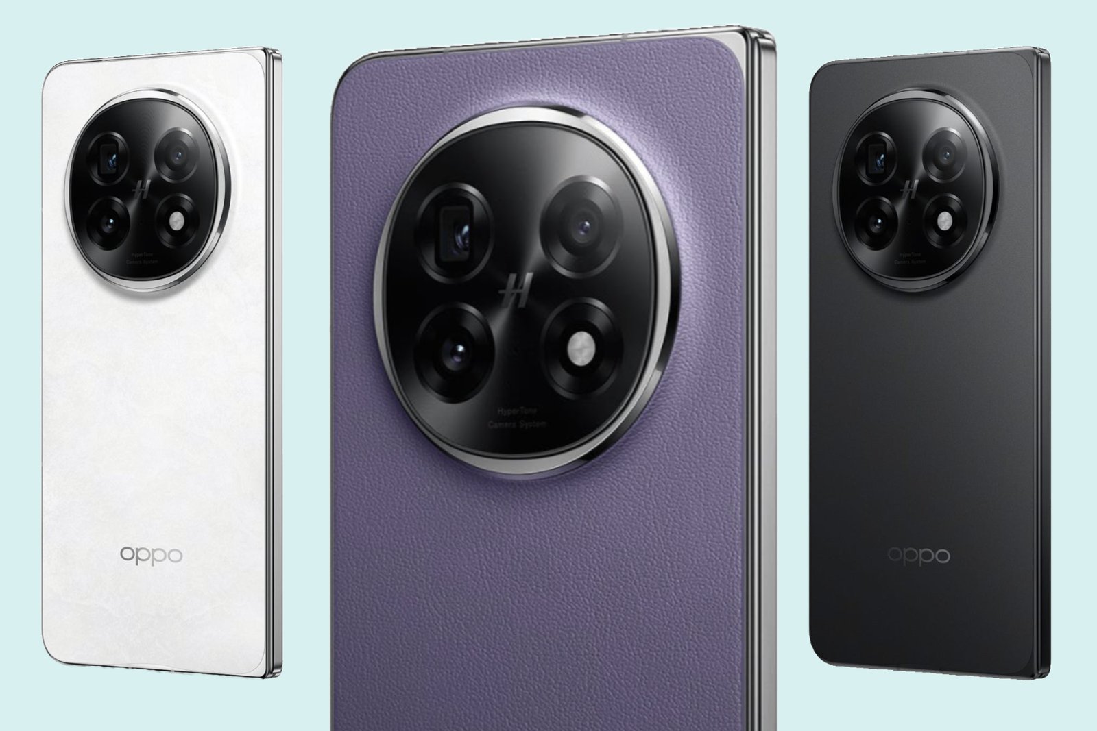 Oppo Find N5 in white, purple, and black.