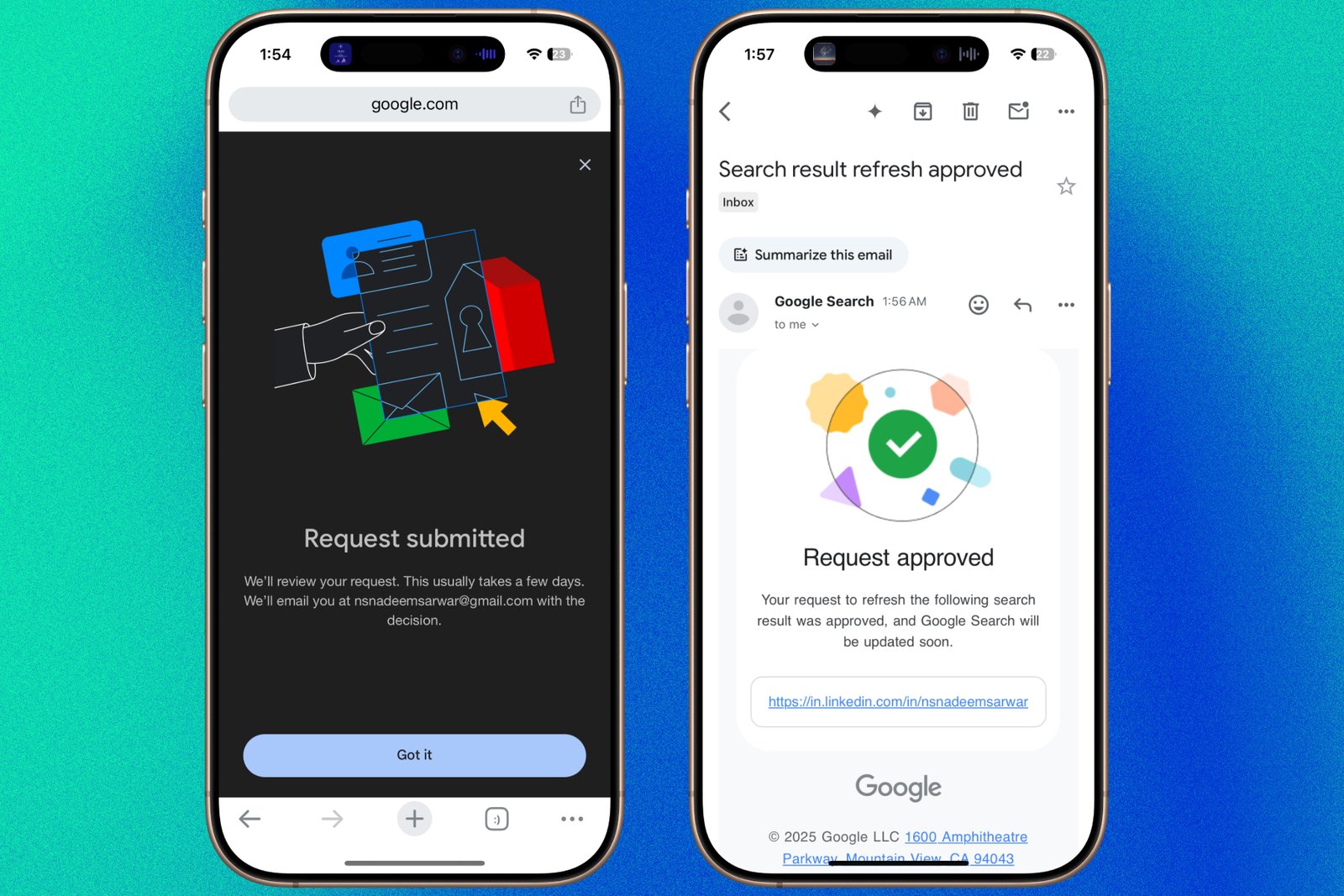 Request and approval for data update in Google Search