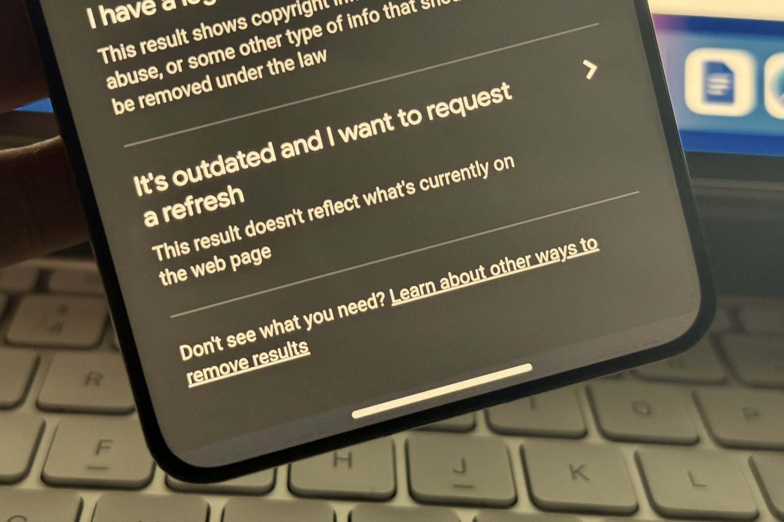 Option for updating Google Search information