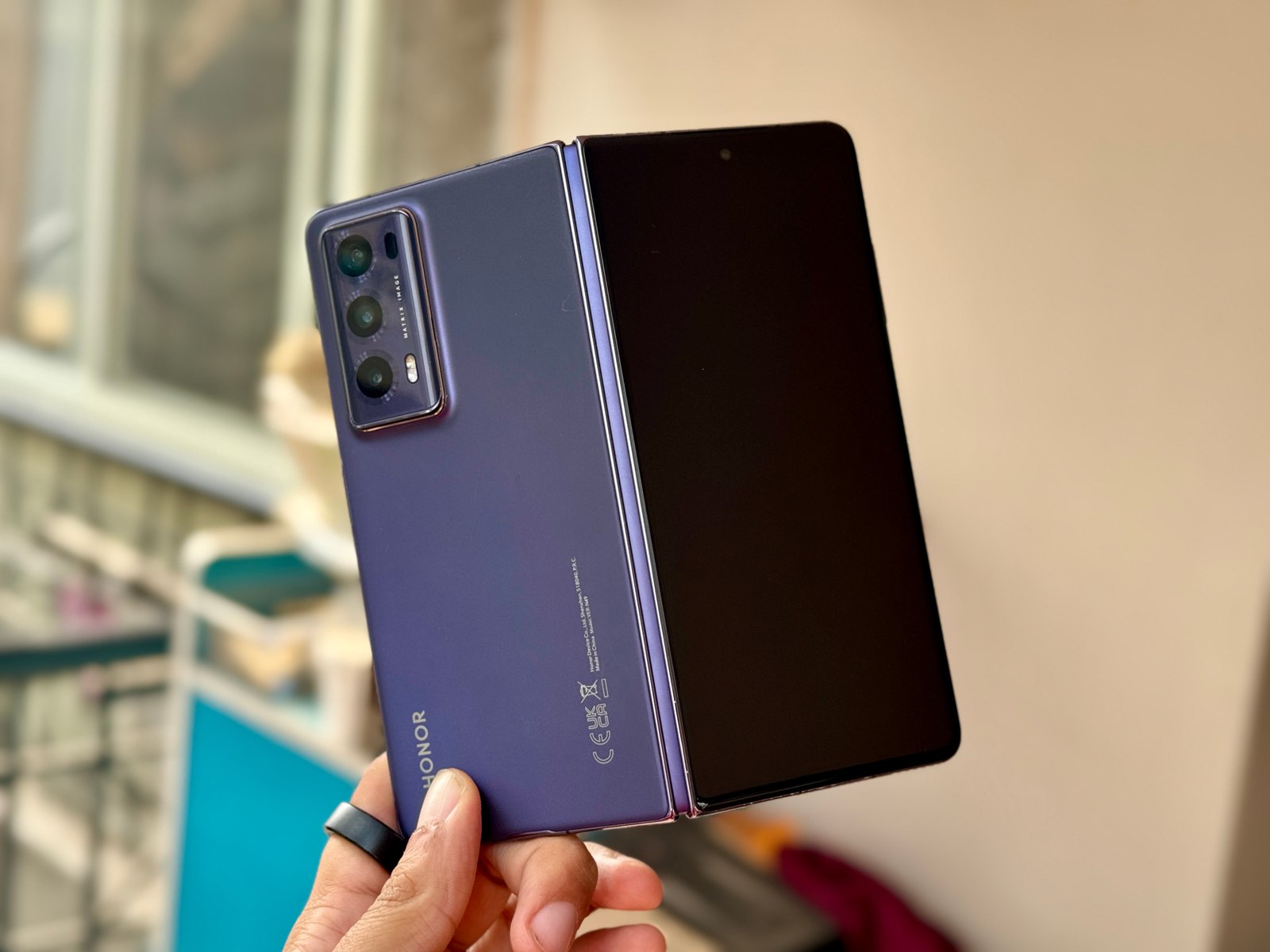 Honor Magic V2 back half folded.