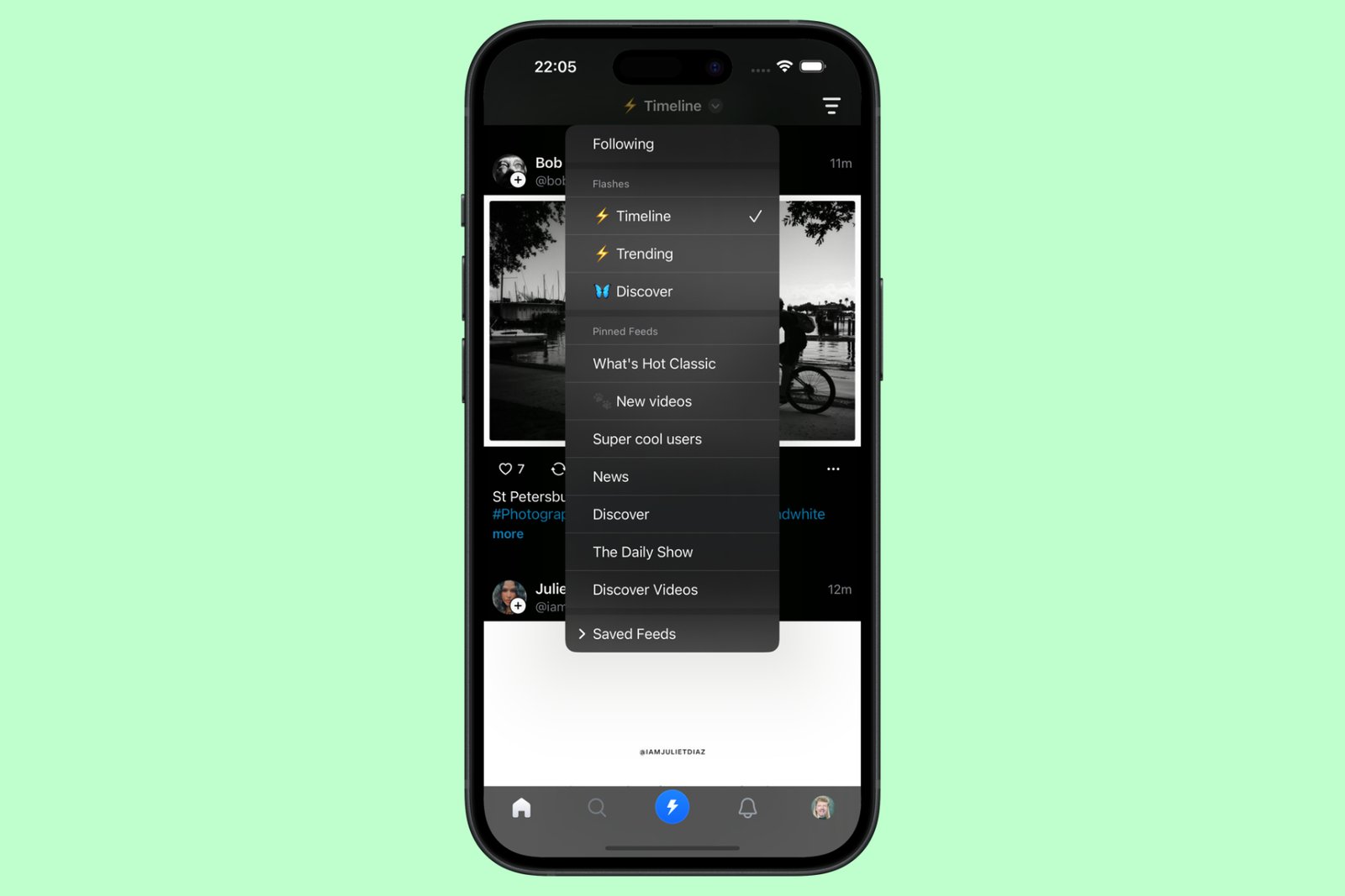 Feed controls on Flashes app.